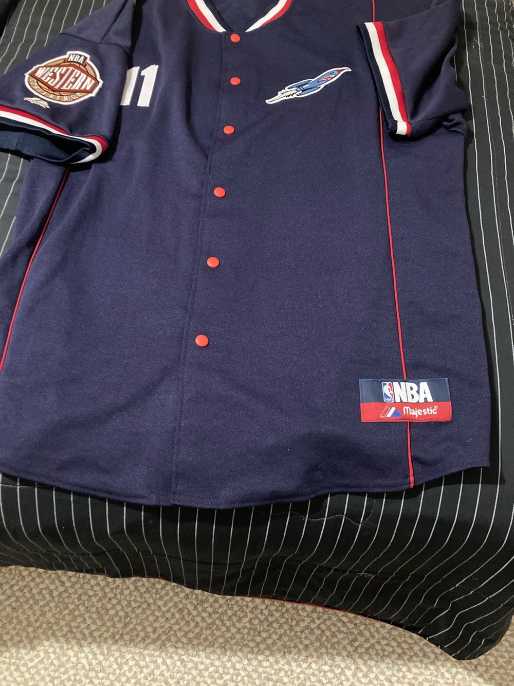 Majestic Navy Button-Front NBA Jersey with Red Accents